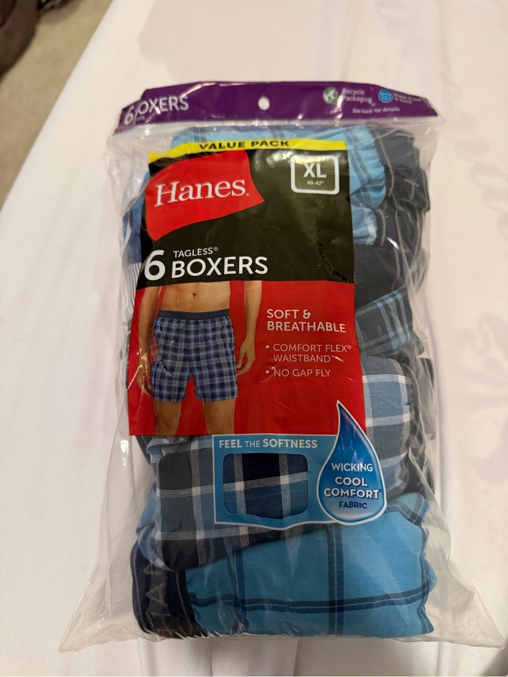 Hanes 6-Pack Men’s Tagless Boxers - Blue Plaid